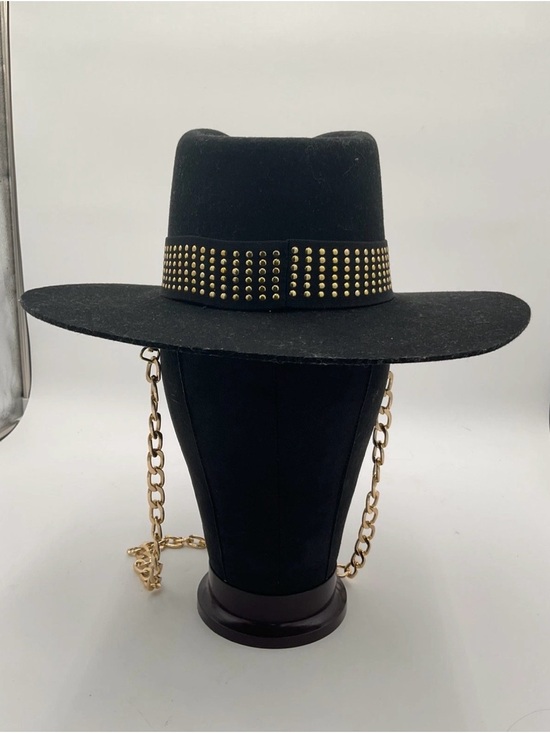 Free People ASN Hat Studded Chain Felt Hat , Floral Interior Lining, size small main image 2